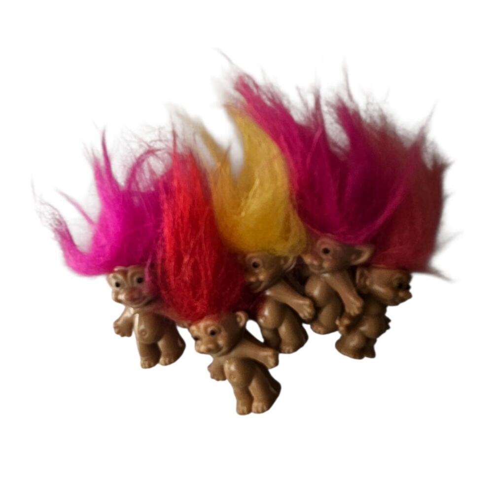 FIVE  MINI / MINIATURE TROLLS  - 1"  Troll Dolls